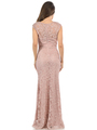 70-5152 Cap Sleeves Lace Overlay Long Evening Dress - Dusty Rose, Back View Thumbnail