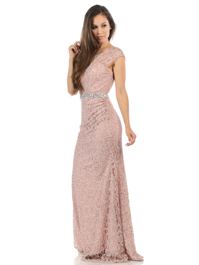 70-5152 Cap Sleeves Lace Overlay Long Evening Dress - Dusty Rose, Alt View Medium
