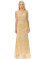 70-5152 Cap Sleeves Lace Overlay Long Evening Dress - Gold, Front View Thumbnail