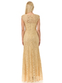 70-5152 Cap Sleeves Lace Overlay Long Evening Dress - Gold, Back View Thumbnail
