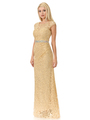 70-5152 Cap Sleeves Lace Overlay Long Evening Dress - Gold, Alt View Thumbnail