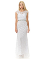 70-5152 Cap Sleeves Lace Overlay Long Evening Dress - White, Front View Thumbnail