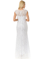 70-5152 Cap Sleeves Lace Overlay Long Evening Dress - White, Back View Thumbnail
