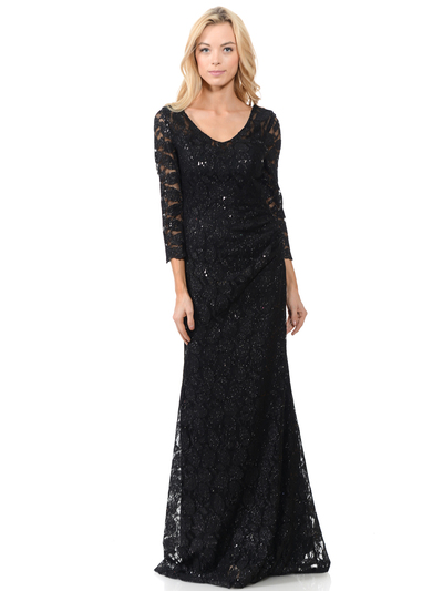 70-5162 Three-Quarter Sleeve Mother of the Bride Evening Dress - Black, Back View Medium