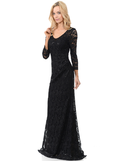 70-5162 Three-Quarter Sleeve Mother of the Bride Evening Dress - Black, Front View Medium