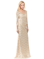 70-5162 Three-Quarter Sleeve Mother of the Bride Evening Dress - Gold, Front View Thumbnail