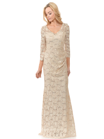 70-5162 Three-Quarter Sleeve Mother of the Bride Evening Dress - Gold, Back View Medium