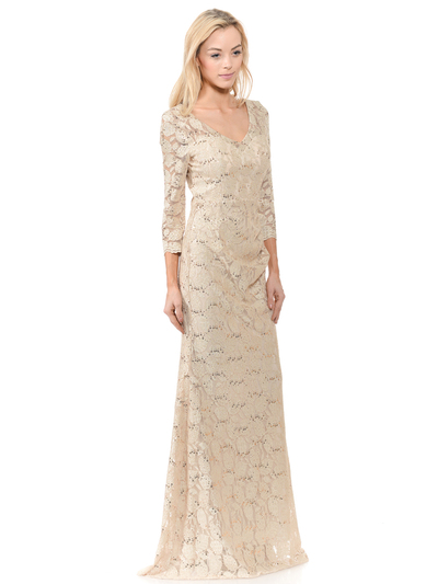 70-5162 Three-Quarter Sleeve Mother of the Bride Evening Dress - Gold, Front View Medium