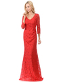 70-5162 Three-Quarter Sleeve Mother of the Bride Evening Dress - Red, Front View Thumbnail
