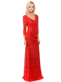 70-5162 Three-Quarter Sleeve Mother of the Bride Evening Dress - Red, Back View Thumbnail