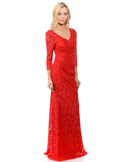 70-5162 Three-Quarter Sleeve Mother of the Bride Evening Dress - Red, Back View Medium