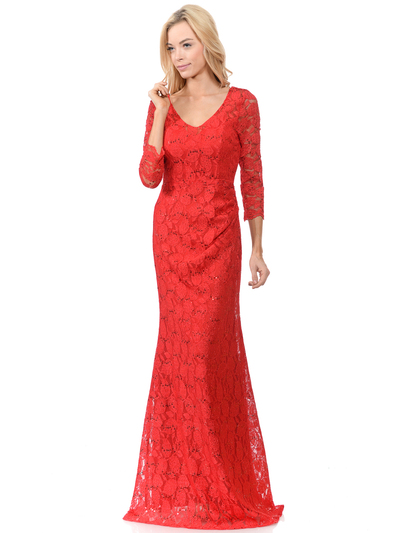 70-5162 Three-Quarter Sleeve Mother of the Bride Evening Dress - Red, Front View Medium