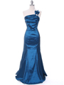7063 Teal One Shoulder Taffeta Evening Dress with Bow - Teal, Front View Thumbnail