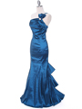 7063 Teal One Shoulder Taffeta Evening Dress with Bow - Teal, Alt View Thumbnail
