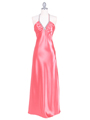 7072 Coral Satin Evening Dress with Rhinestone Strap - Coral, Front View Thumbnail