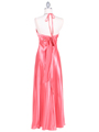 7072 Coral Satin Evening Dress with Rhinestone Strap - Coral, Back View Thumbnail