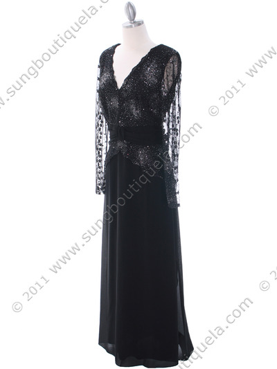 709 Black Long Sleeve Mother of The Bride Dress - Black, Alt View Medium