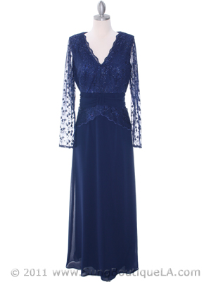 709 Navy Long Sleeve Mother of The Bride Dress, Navy