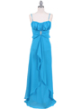 7107 Turquoise Chiffon Evening Dress - Turquoise, Front View Thumbnail
