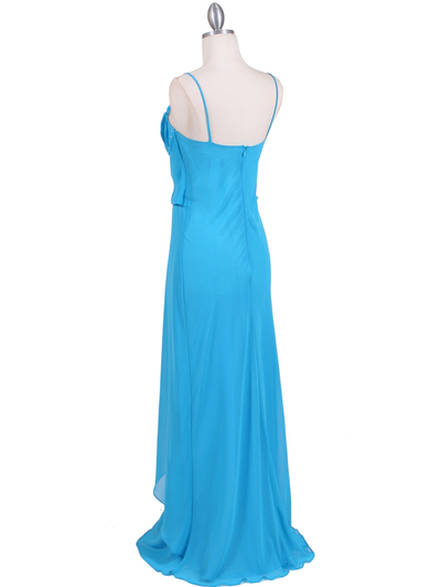 7107 Turquoise Chiffon Evening Dress - Turquoise, Back View Medium