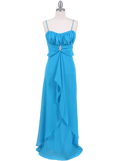 7107 Turquoise Chiffon Evening Dress - Turquoise, Front View Medium