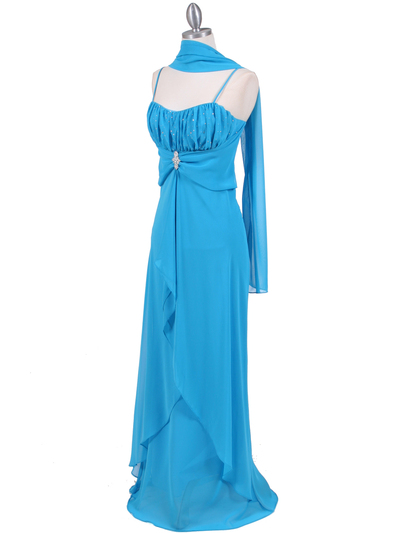 7107 Turquoise Chiffon Evening Dress - Turquoise, Alt View Medium