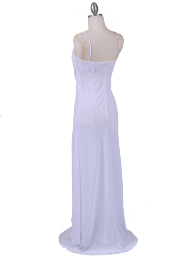 7107 White Chiffon Evening Dress - White, Back View Medium