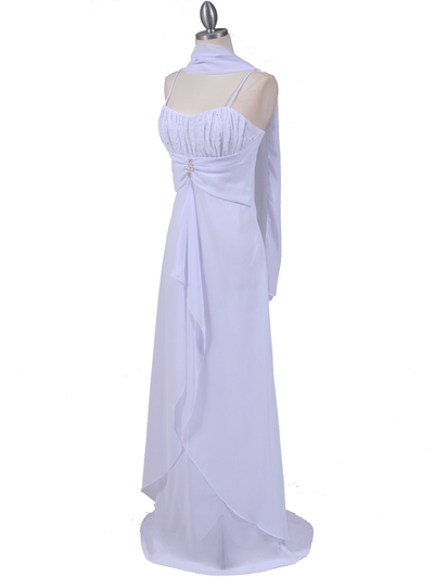 7107 White Chiffon Evening Dress - White, Alt View Medium