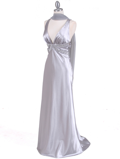 7120 Silver Satin Evening Dress - Silver, Alt View Medium