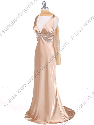 7120 Gold Satin Evening Dress - Gold, Alt View Medium