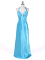 7121 Turquoise Satin Evening Gown - Turquoise, Front View Thumbnail