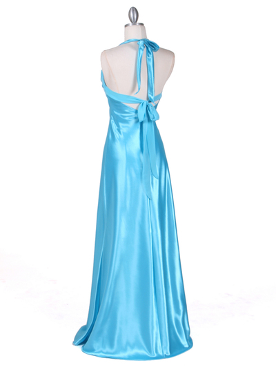 7121 Turquoise Satin Evening Gown - Turquoise, Back View Medium