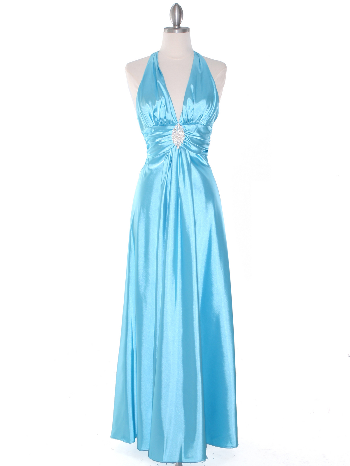 Aqua Satin Halter Evening Dress | Sung Boutique L.A.