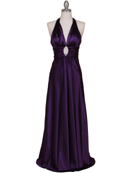Purple Satin Halter Evening Gown