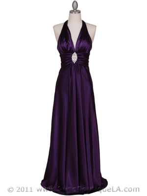 7122 Purple Satin Halter Evening Gown, Purple