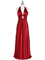 7122 Red Satin Halter Evening Gown - Red, Front View Thumbnail