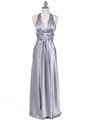 7122 Silver Satin Halter Evening Gown - Silver, Front View Thumbnail