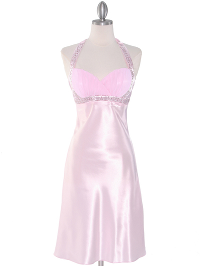 7127 Pink Sweetheart Halter Cocktail Dress - Pink, Front View Medium