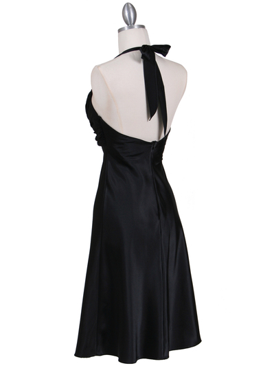 7129 Black Halter Cocktail Dress with Rhinestone Pin - Black, Back View Medium