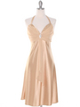 7129 Gold Halter Cocktail Dress with Rhinestone Pin - Gold, Front View Thumbnail