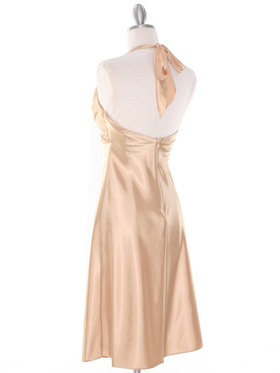 7129 Gold Halter Cocktail Dress with Rhinestone Pin - Gold, Back View Medium