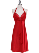 Red Halter Cocktail Dress with Rhinestone Pin