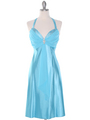 7129 Turquoise Halter Cocktail Dress with Rhinestone Pin    - Turquoise, Front View Thumbnail