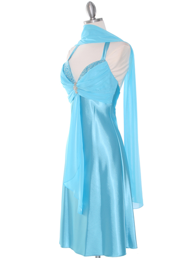 7129 Turquoise Halter Cocktail Dress with Rhinestone Pin    - Turquoise, Alt View Medium