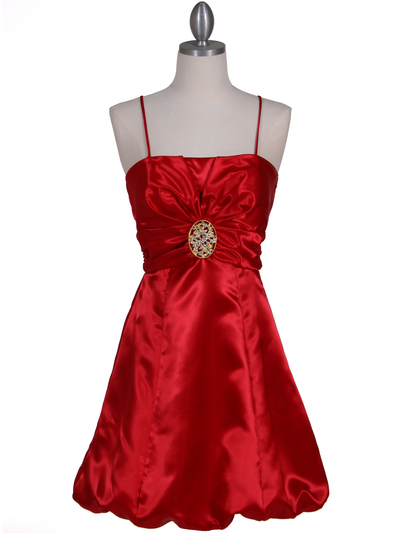 7151 Red Satin Cocktail Dress - Red, Front View Medium