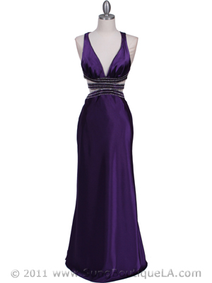 7153 Purple Satin Evening Dress, Purple
