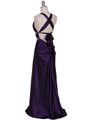 7154 Purple Satin Evening Dress - Purple, Back View Thumbnail
