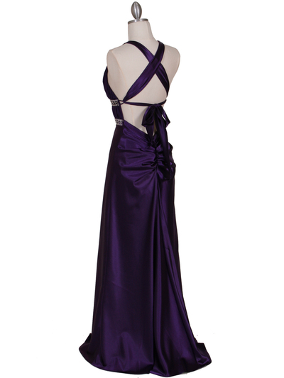 7154 Purple Satin Evening Dress - Purple, Back View Medium