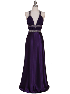 7154 Purple Satin Evening Dress, Purple