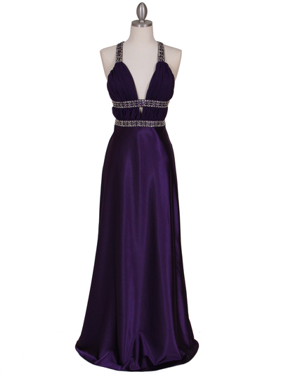 7154 Purple Satin Evening Dress - Purple, Front View Medium